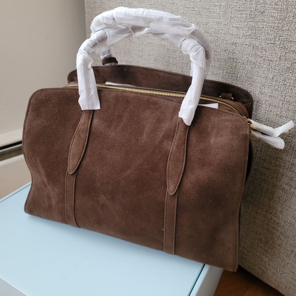 Parisa Wang Gabrielle 35 Soft Top Handle Bag Chocolate Suede NEW - Picture 2 of 16